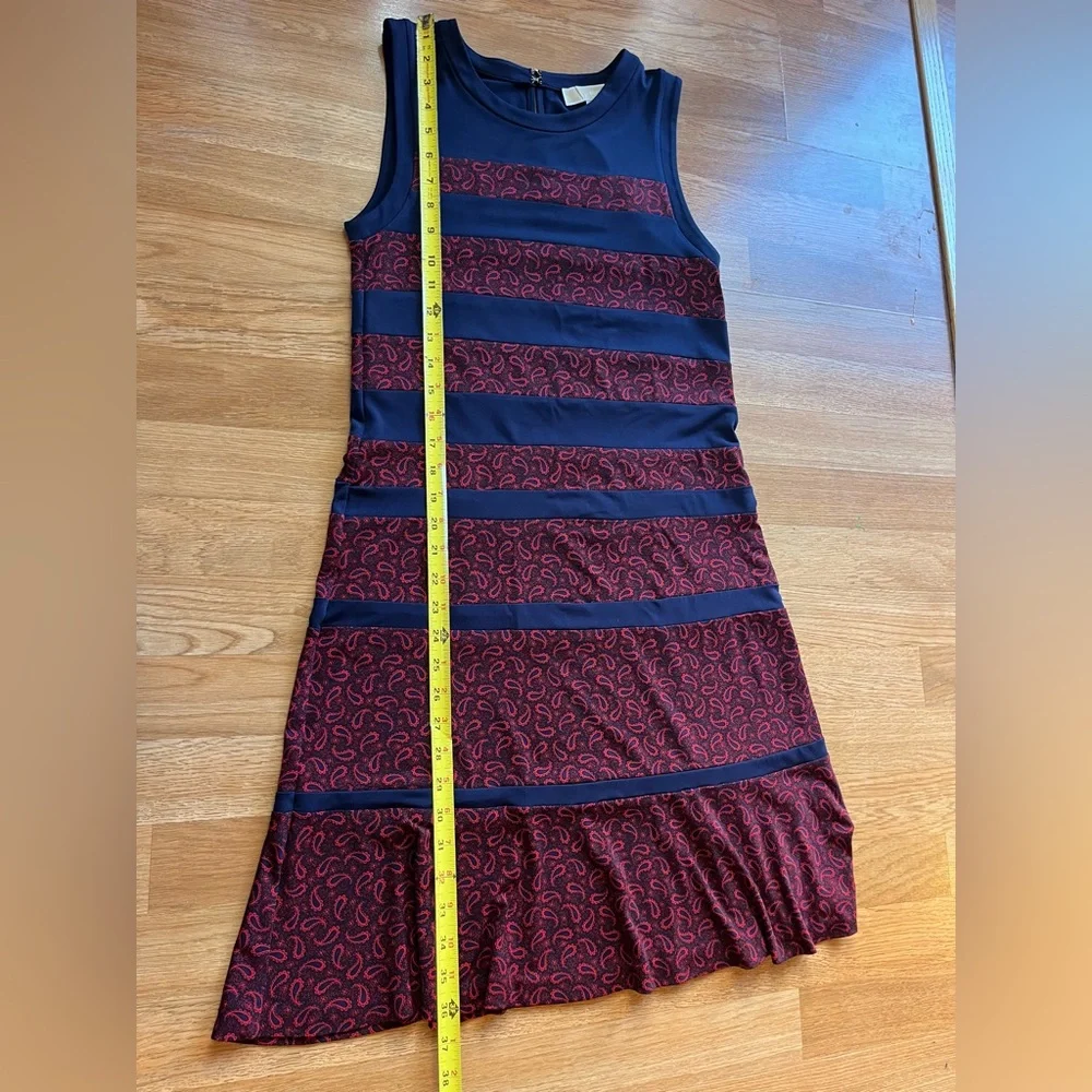 Michael Kors Paisley Paneled Stretch Shift Dress Stripe Navy & Red Women’s PM